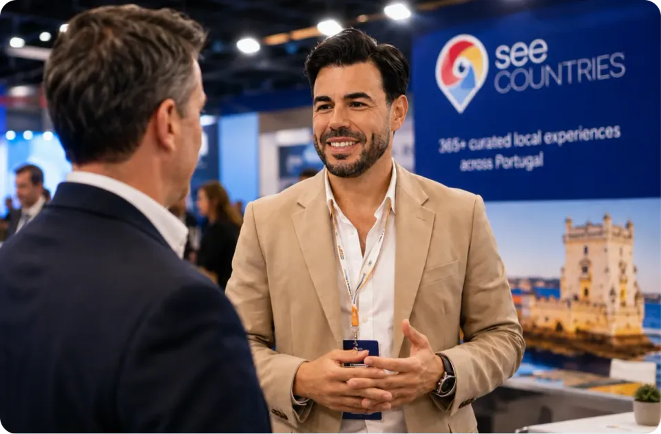 Renato Calvão representando a SEE Countries en un evento del sector turístico