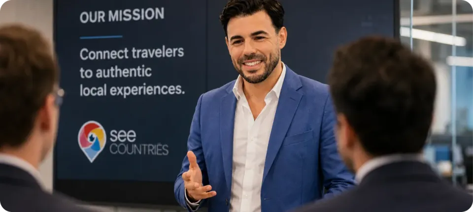 Representante de SEE Countries presentando la plataforma a socios turísticos